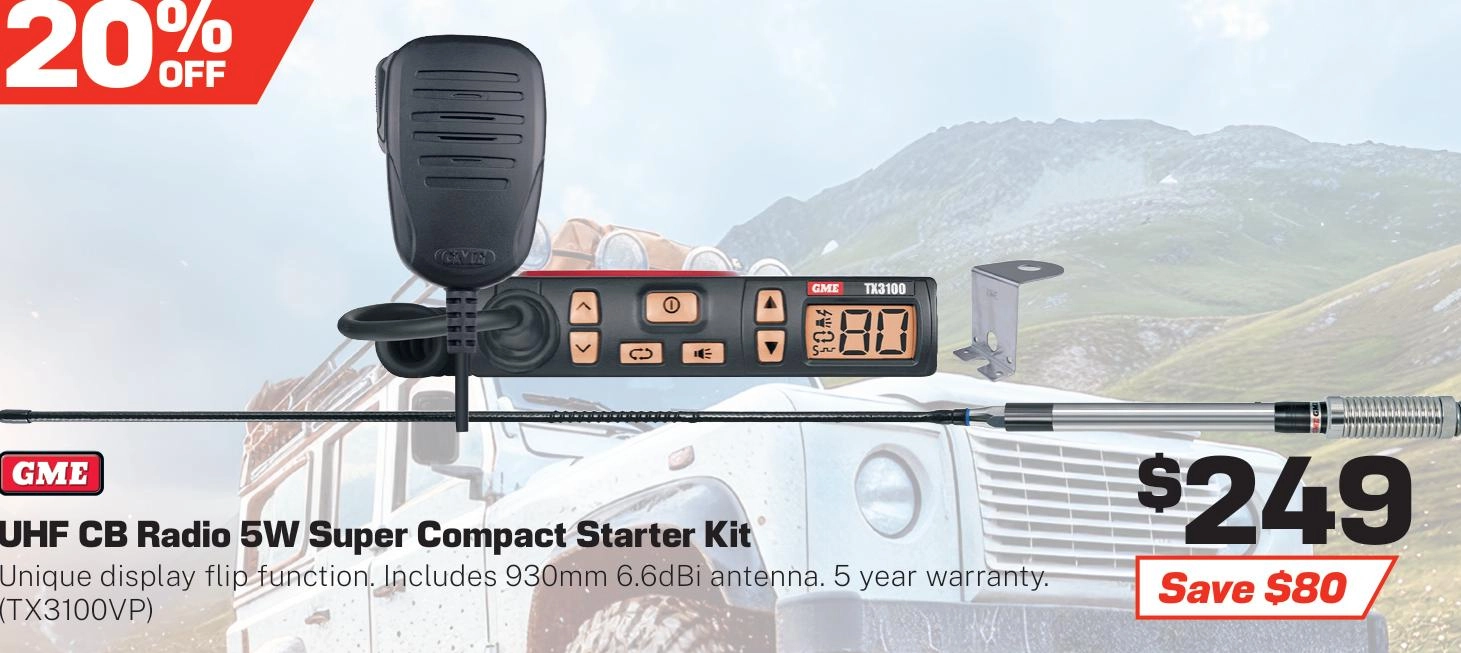 GME UHF CB Radio 5 Watt Super Compact Starter Kit - TX3100VP