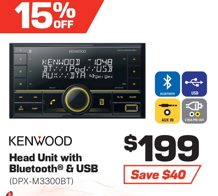 Kenwood Head Unit with Dual Bluetooth/USB - DPX-M3300BT