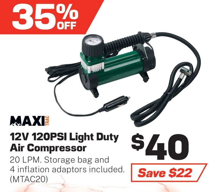 MaxiTrac 12V Light Duty Air Compressor 120psi - MTAC20