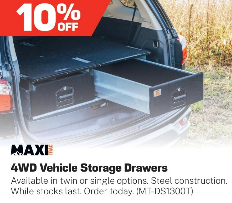 MaxiTrac 4WD Vehicle Storage Drawer Twin 1300mm with Fridge Slide - MT-DS1300T