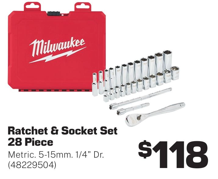 Milwaukee 28 Piece Metric 1/4 inch Socket Set - 48229504