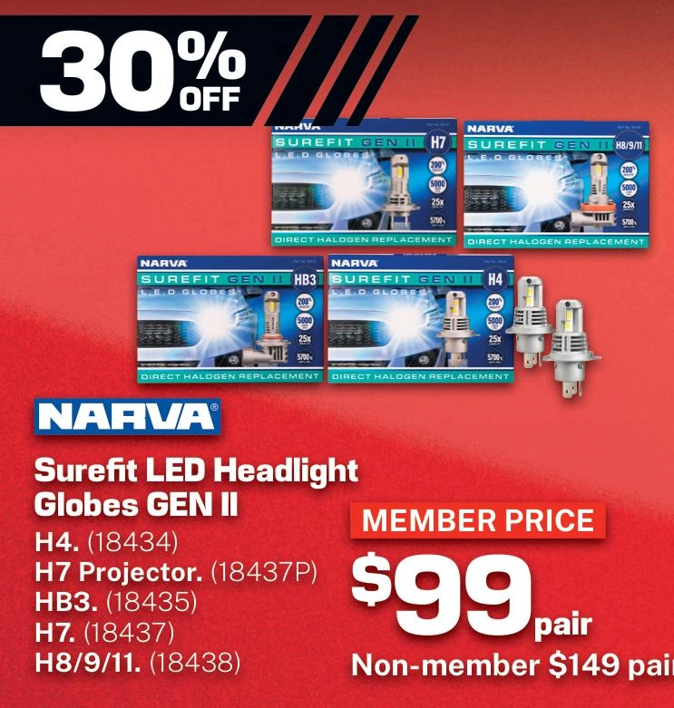 Narva Surefit LED Headlight Globes GEN II