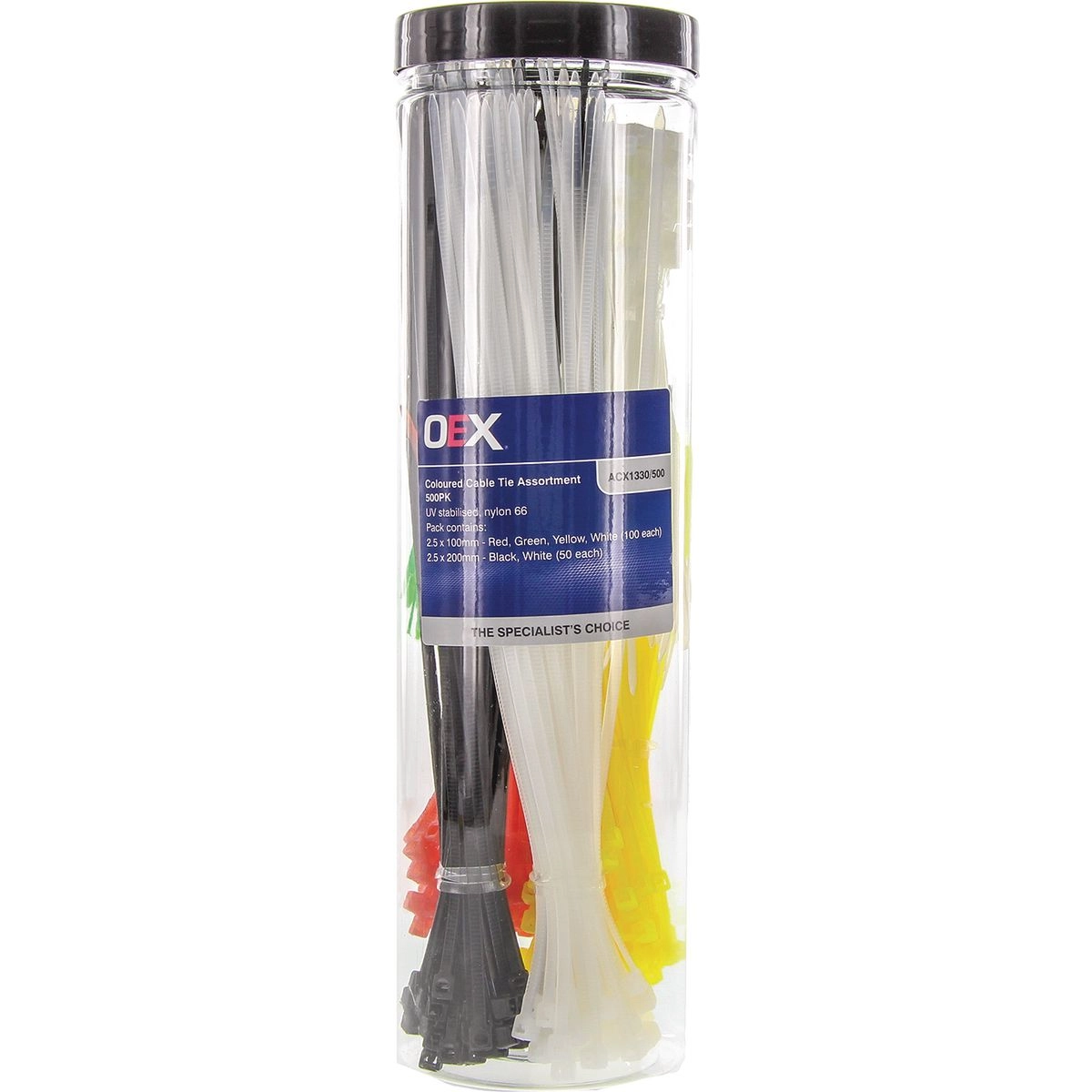 OEX Coloured Cable Tie Assortment - Pack of 500 - ACX1330/500