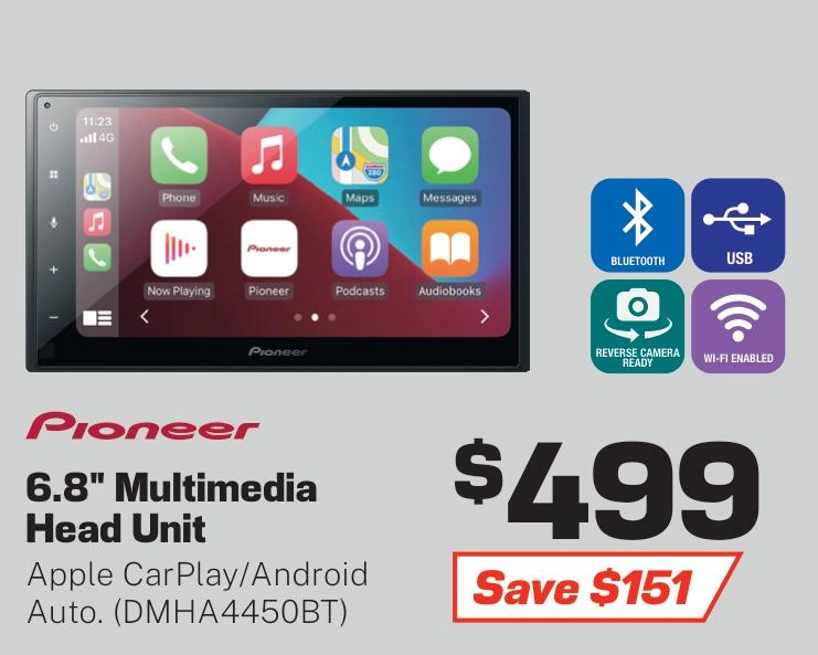 Pioneer 6.8in Touchscreen Head Unit with Apple CarPlay/Android Auto - DMHA4450BT