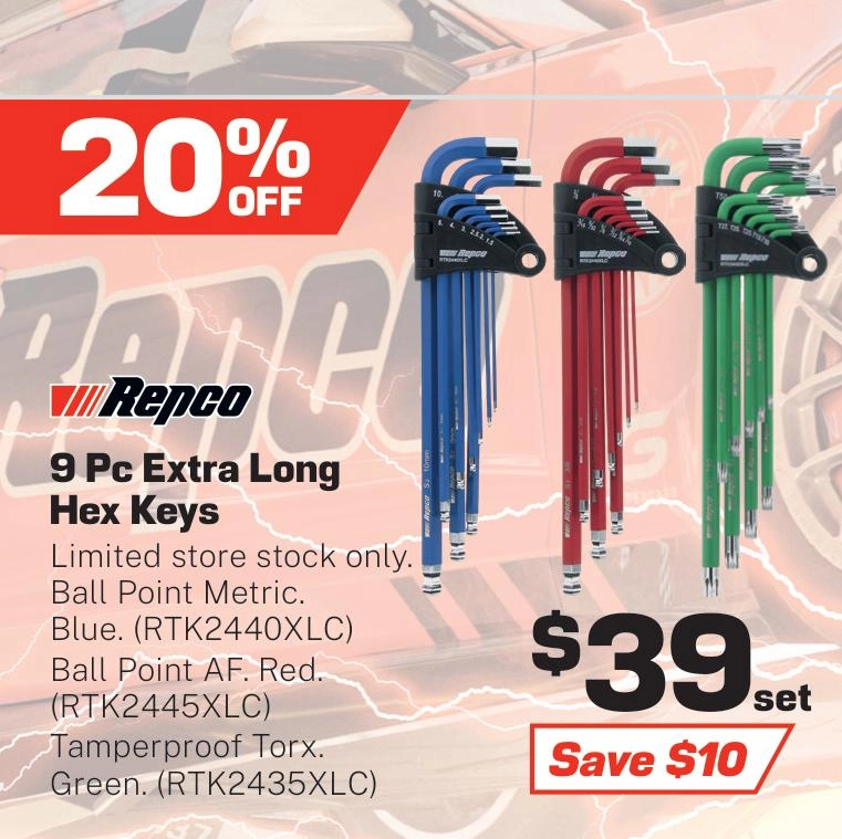 Repco 9 Pc Extra Long Hex Keys