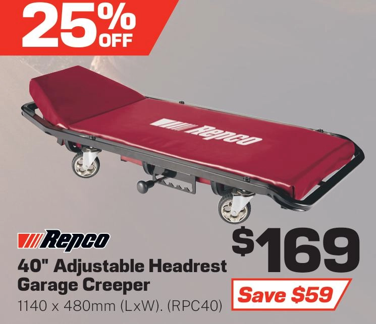 Repco Garage Creeper with Adjustable Headrest 40in - RPC40