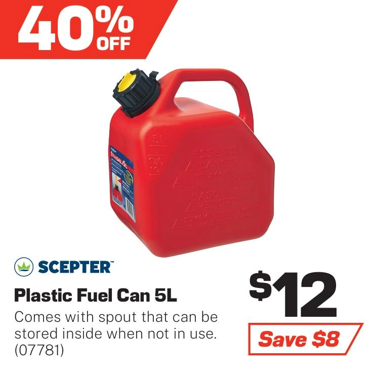 Scepter 5L Red Plastic Fuel Jerry Can - 07781