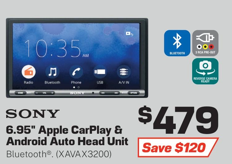 Sony 6.95 Inch Touchscreen Apple CarPlay/Android Auto Head Unit - XAVAX3200