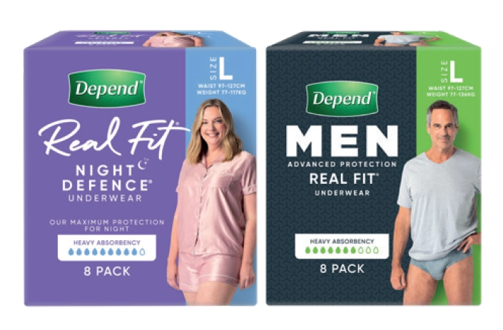 Depend Real Fit Night Defence Female or Men Real Fit Underwear Large 8 Pack