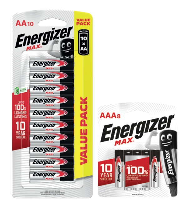 Energizer Max AA 10 or AAA 8 Pack