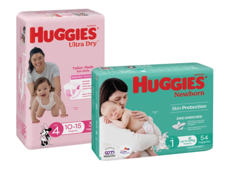 Huggies Ultra Dry Nappies Size 4 36 or Ultimate Nappies Size 1 Newborn 54 Pack