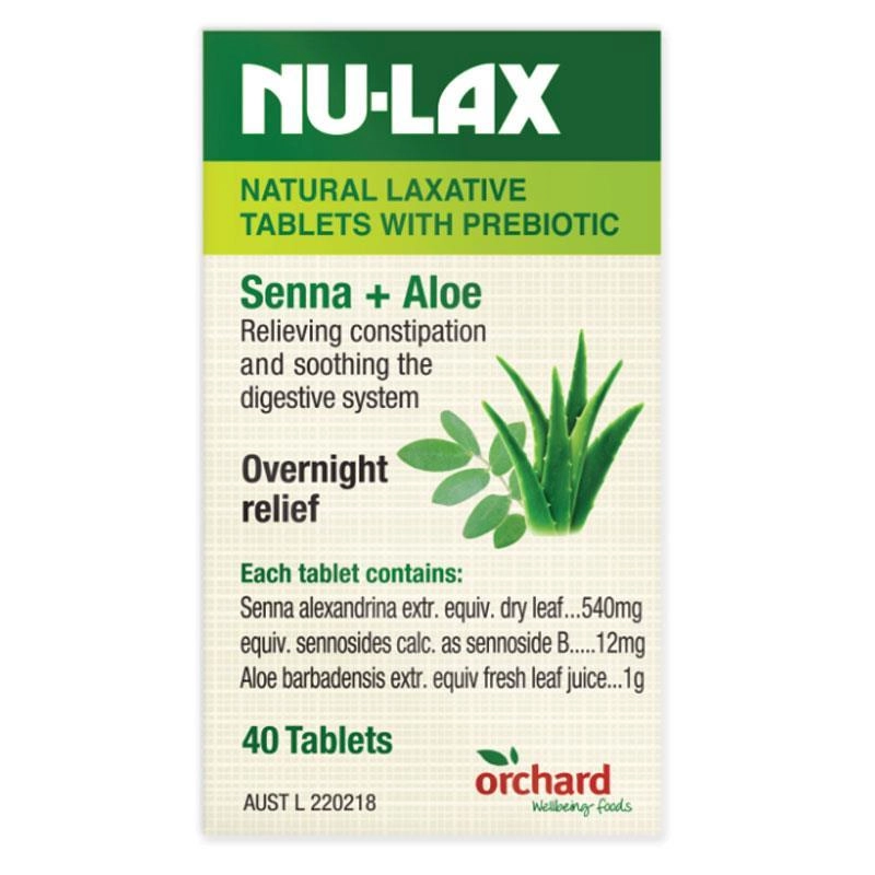 Nu-lax Natural Laxative with Prebiotic Senna + Aloe 40 Tablets