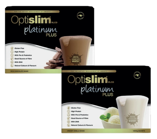 Optislim VLCD Platinum Plus Chocolate or Vanilla 18x53g Sachets