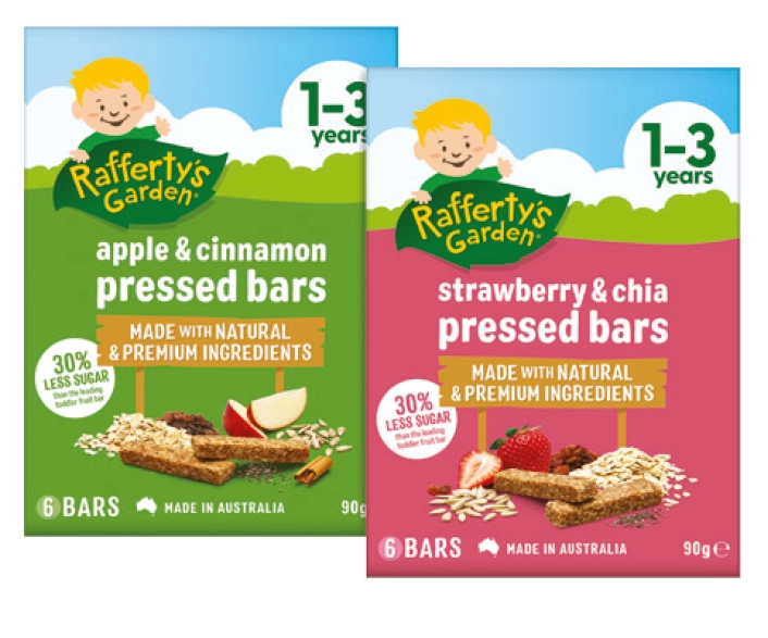 Rafferty’s Garden Apple & Cinnamon or Strawberry & Chia Pressed Bars Toddler Snack 1-3 Years 90g