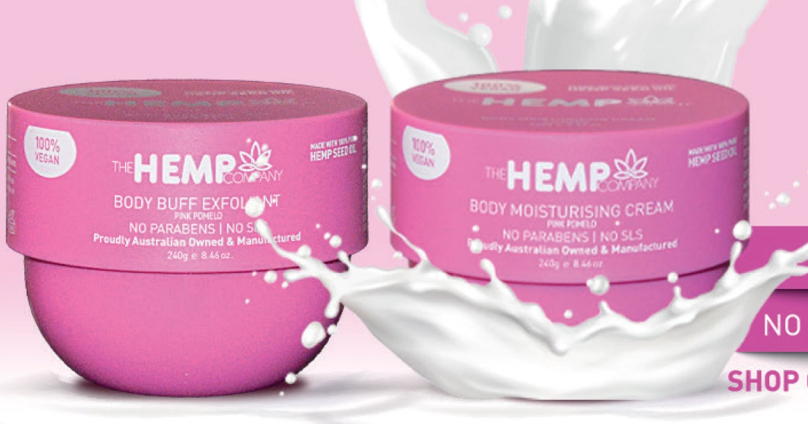 The Hemp Company with Pink Pomelo Body Buff Exfoliator or Moisturising Cream 240g