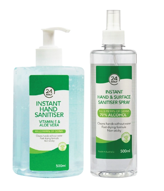 24 Daily Instant Hand Sanitiser 500ml or Instant Hand & Surface Sanitiser Spray