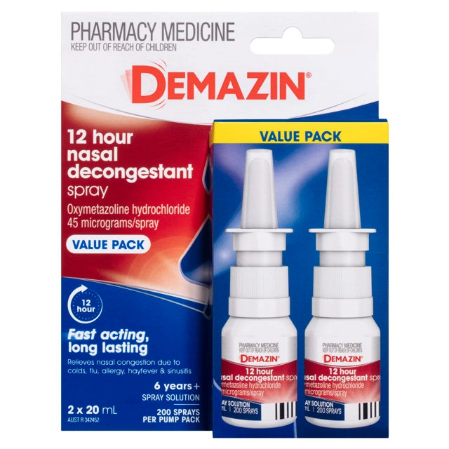 Demazin 12 hour Decongestant Nasal Spray 20ml 2 Pack