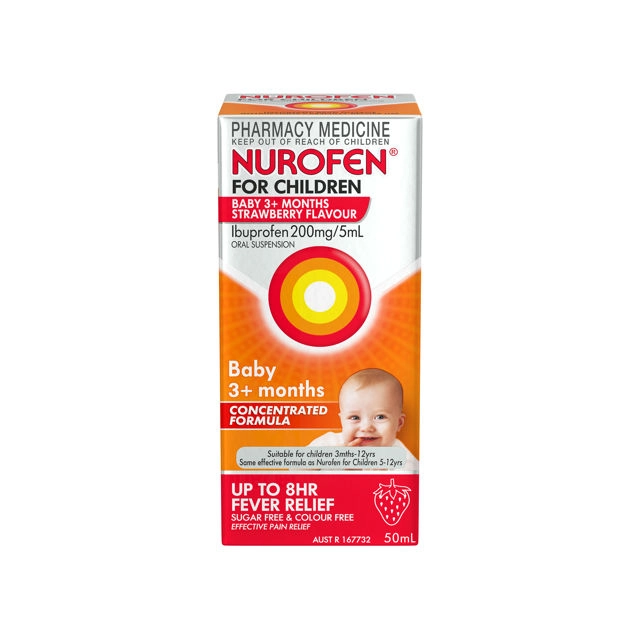 Nurofen for Children Baby 3+ Months Pain And Fever Relief 200mg/5ml Strawberry 50ml