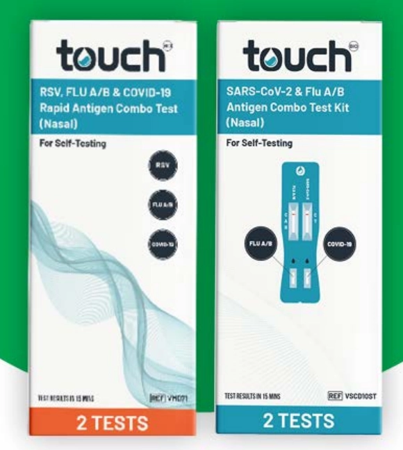 TouchBio RSV, Flu A/B & COVID-19 Rapid Antigen Self-Testing or 2in1 Flu A/B Kit 2 Pack