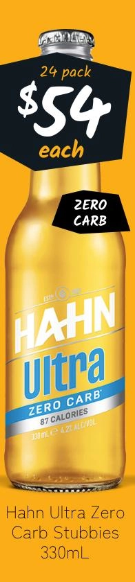 Hahn Ultra Zero Carb Stubbies 330ml