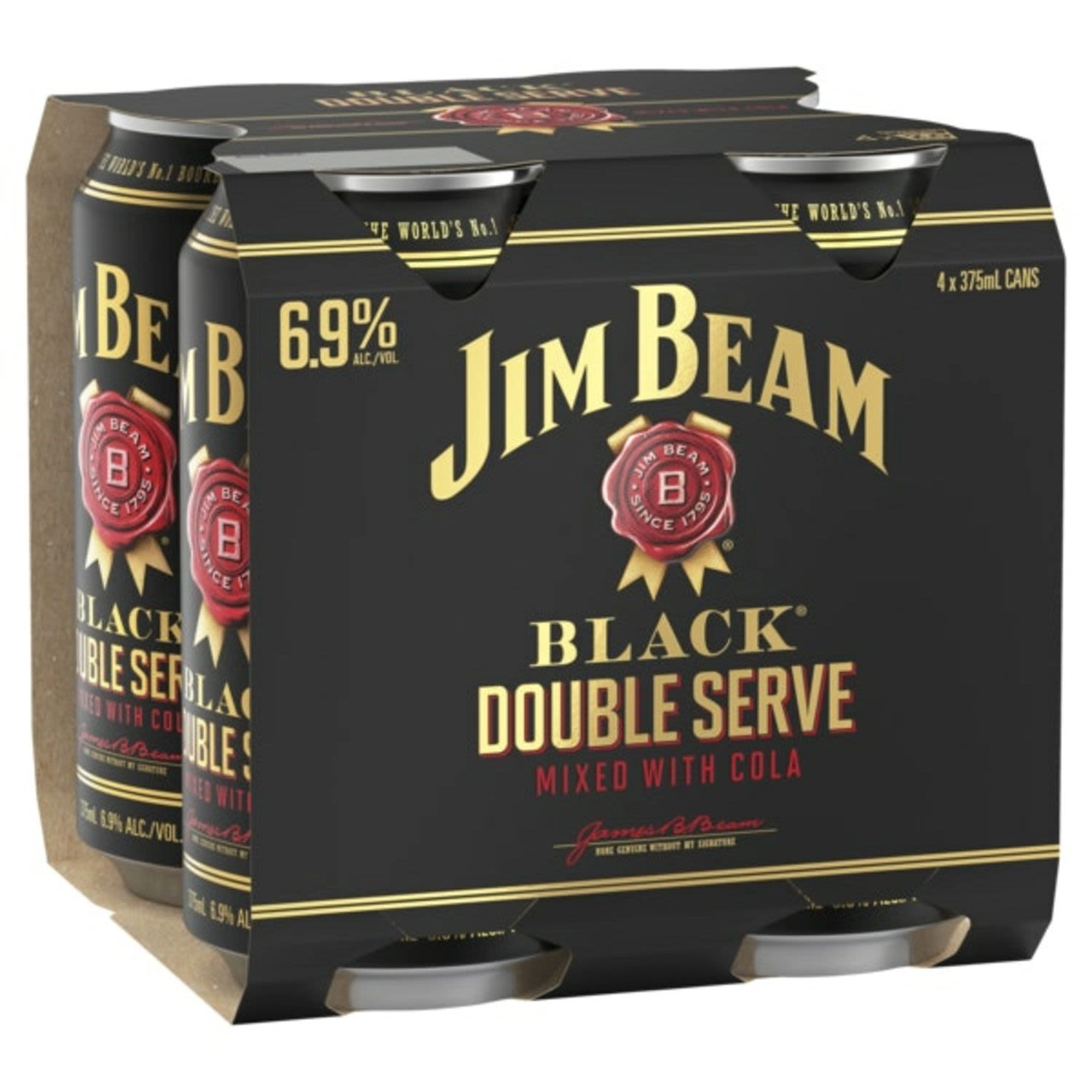 Jim Beam Black Double Serve & Cola 6.9% Premix Cans 375ml