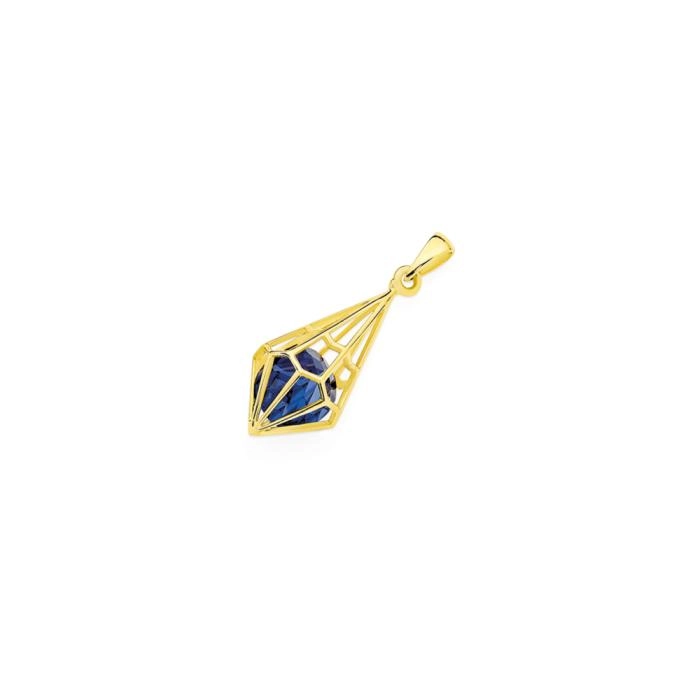 9ct Created Sapphire Oval Geo T Drop Pendant