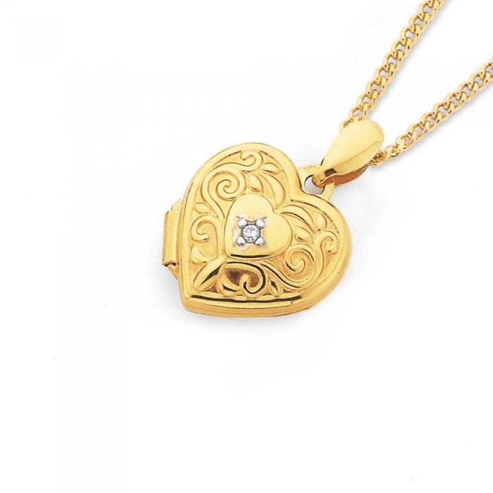 9ct Gold 12mm Diamond-set Filigree Heart Locket