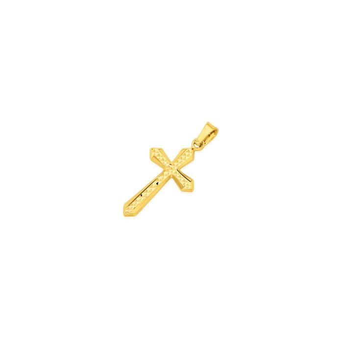 9ct Gold 16mm Diamond-Cut Flute Cross Pendant