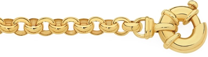 9ct Gold 19cm Solid Belcher Bolt Ring Bracelet