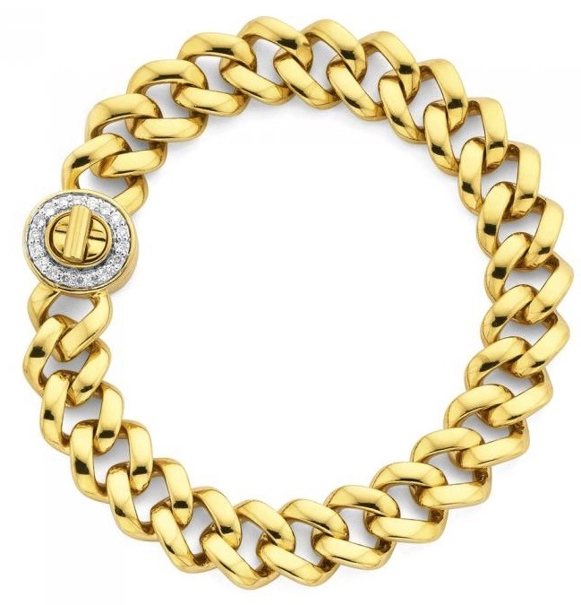 9ct Gold 19cm Solid Curb Diamond Turnlock Bracelet