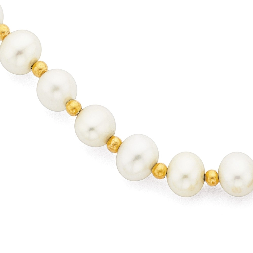 9ct Gold 42cm Cultured Fresh Water Pearl Necklet with Gold Rondels