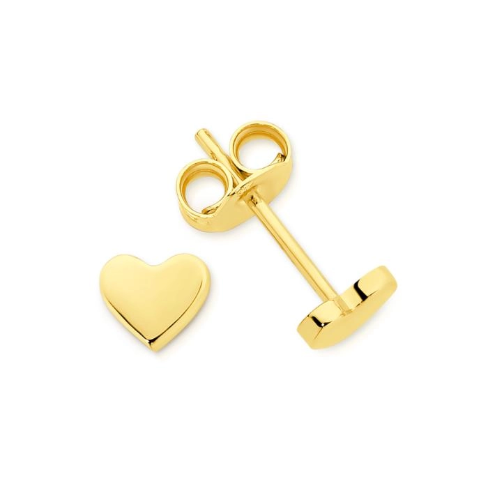 9ct Gold 5mm Flat Heart Stud Earrings