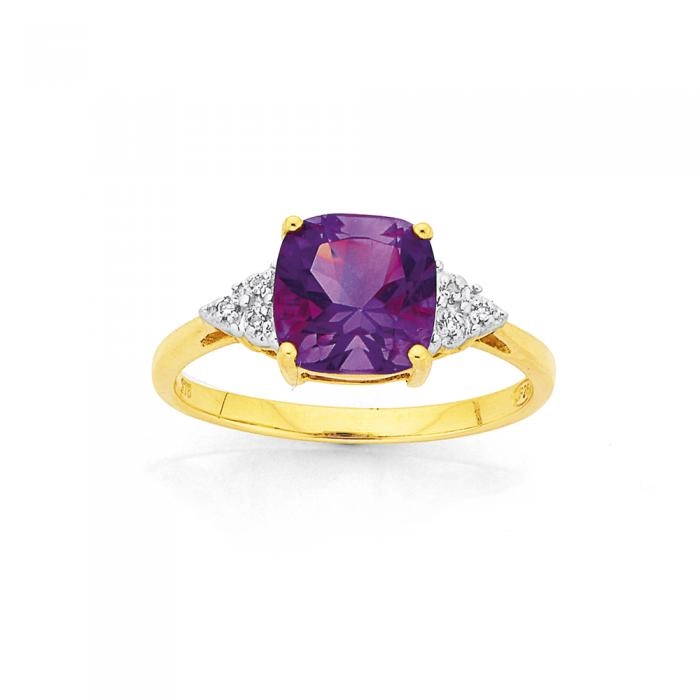 9ct Gold Amethyst & Diamond Dress Ring