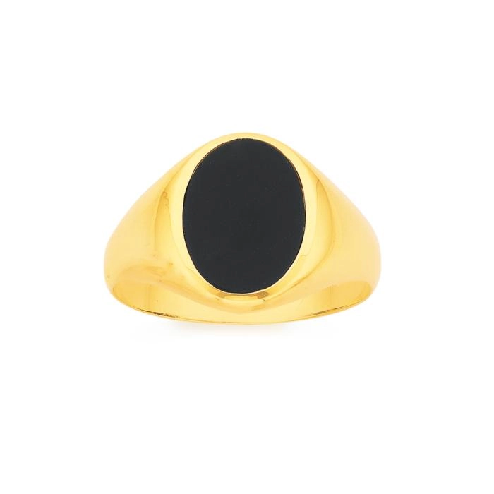 9ct Gold Black Agate Oval Signet Gents Ring