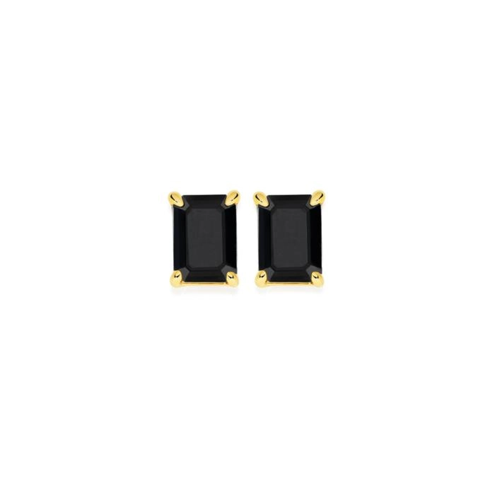 9ct Gold Black Sapphire Emerald Cut Stud Earrings