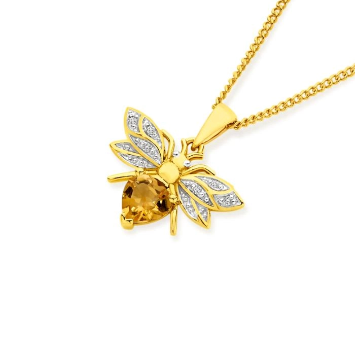 9ct Gold Citrine Bee Pendant