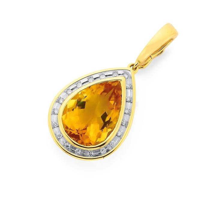 9ct Gold Citrine Pear Shape Enhancer Pendant