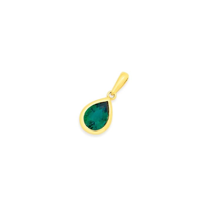 9ct Gold Created Emerald Pendant