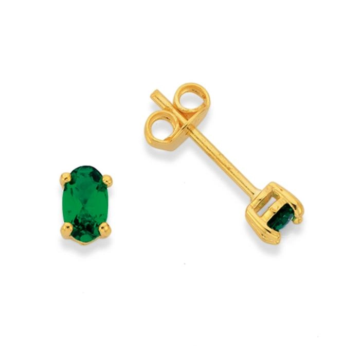 9ct Gold Created Emerald Stud Earrings