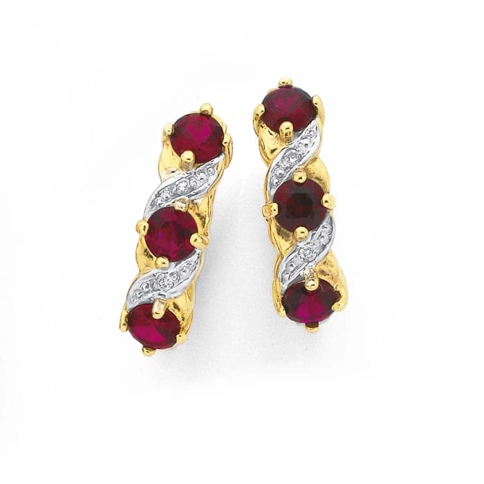 9ct Gold Created Ruby & Diamond Earrings