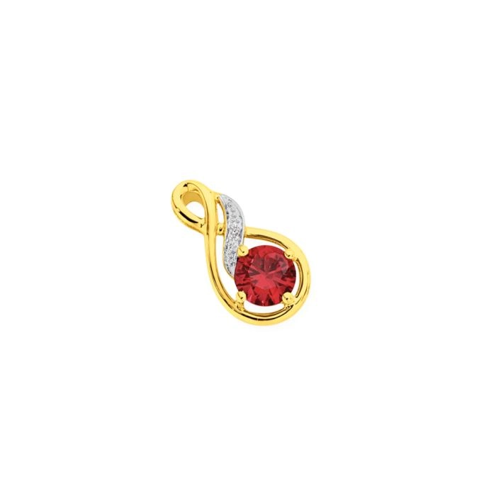 9ct Gold Created Ruby & Diamond Pendant