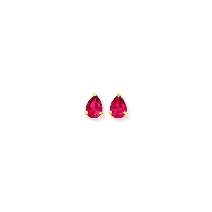 9ct Gold Created Ruby Pear Stud Earrings