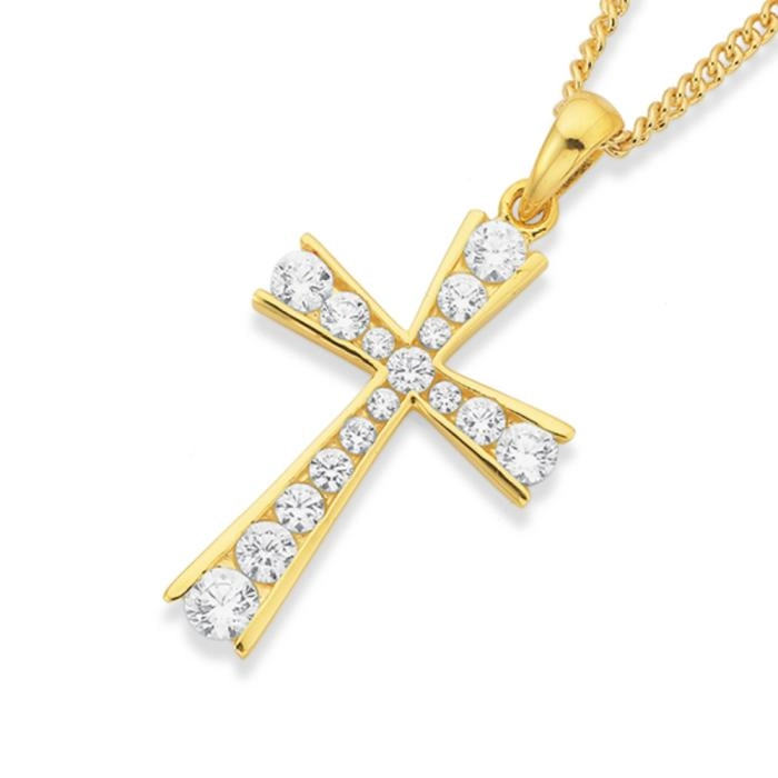 9ct Gold Cubic Zirconia Cross Pendant