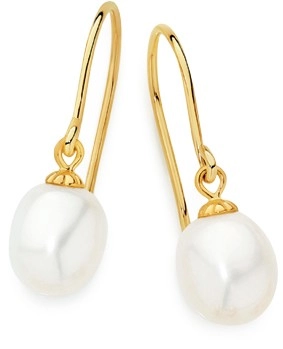 9ct Gold Cultured Fresh Water Pearl Drop Hook Earrings