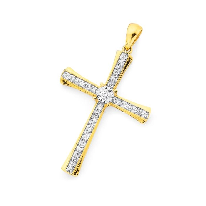 9ct Gold Diamond Cross Pendant