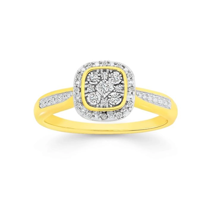 9ct Gold Diamond Cushion Ring