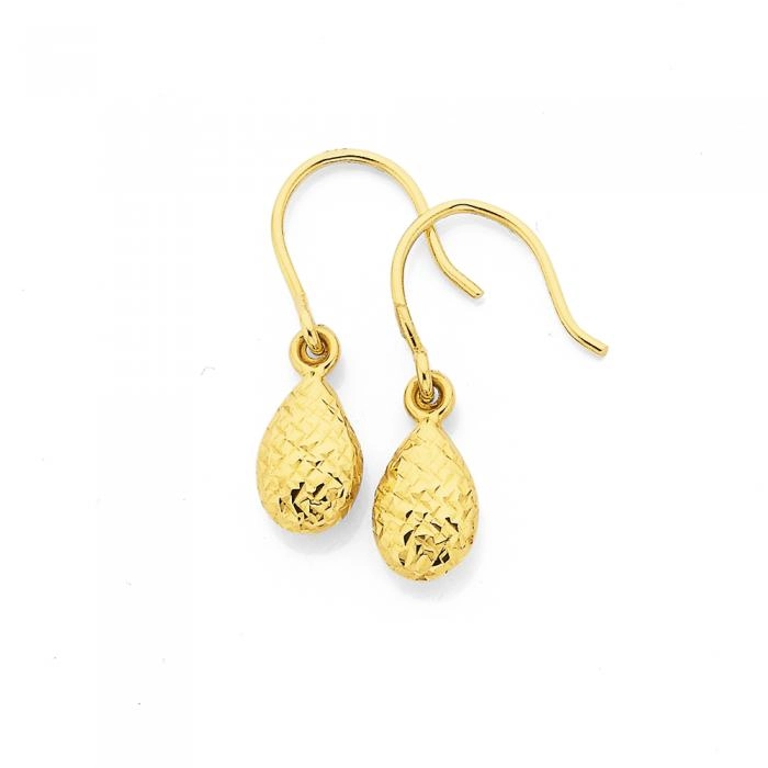 9ct Gold Diamond-cut Pear Drop Earrings