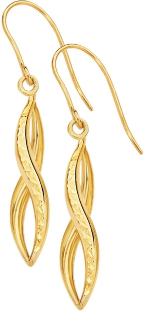 9ct Gold Diamond-Cut Twist Pointed Hook Drop Earrings