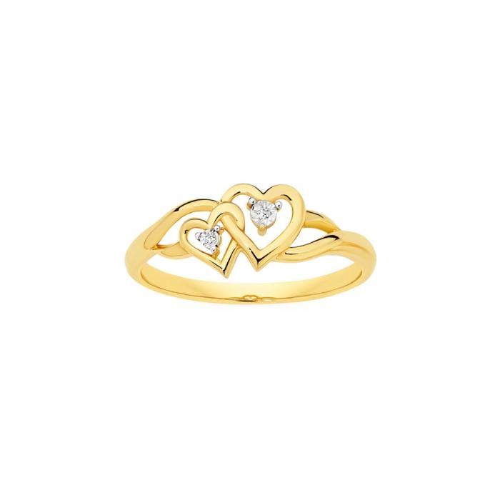 9ct Gold Diamond Double Heart Ring