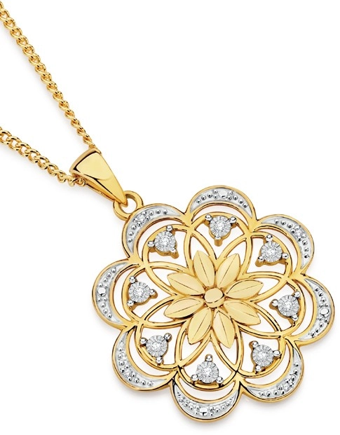 9ct Gold Diamond Flower Pendant